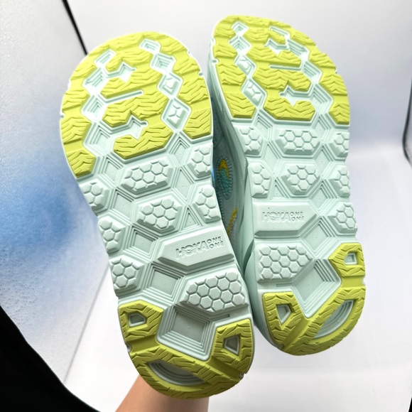 NWT Hoka Clifton Leather Embroidery UNISEX Shoes blue glass radiant yellow NEW - Picture 15 of 16